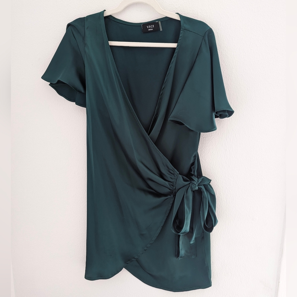 Vici, wrap dress, green, small
